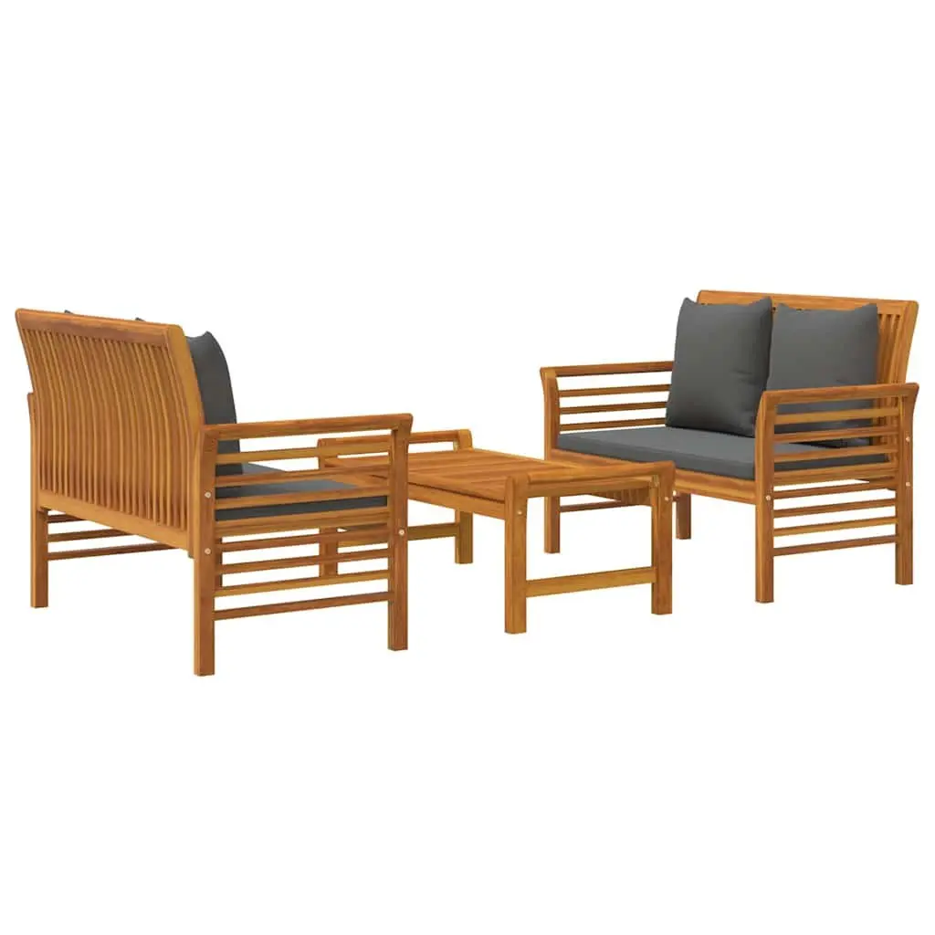 Garden Lounge Set Outdoor Furniture 3 Piece Brown Acacia Wood with Cushions
