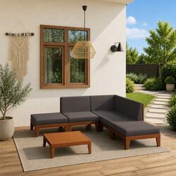 Garden Lounge Set 7 Piece Outdoor Furniture Grey Solid Wood Cushions Patio