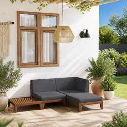 Garden Lounge Set 4 Piece Outdoor Furniture with Cushions Solid Wood Grey