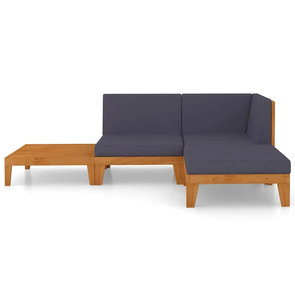 Garden Lounge Set Modular Outdoor Furniture 4 Piece with Cushions Solid Wood Grey