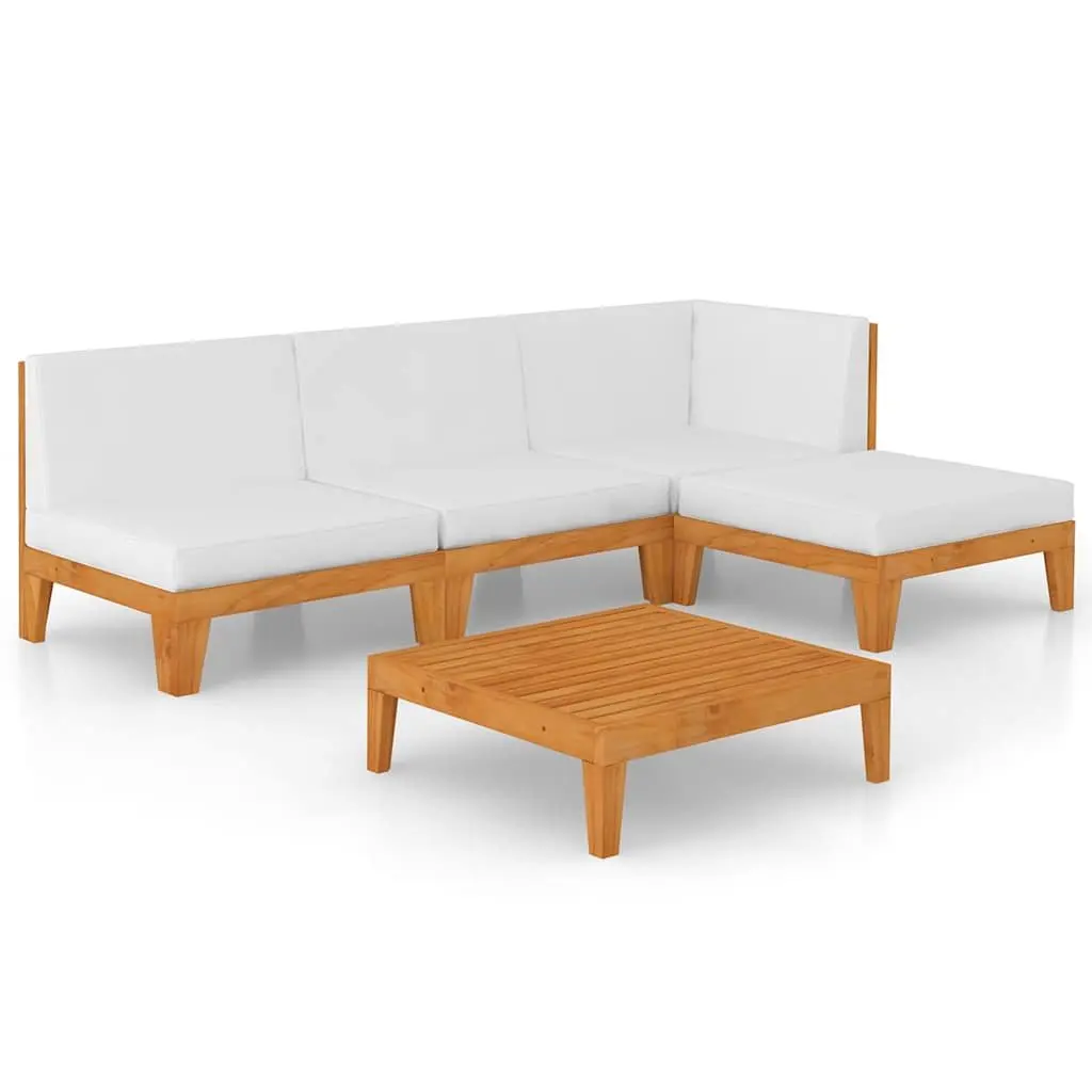 Garden Lounge Set Outdoor Acacia Wood 5 Piece White with Cushions