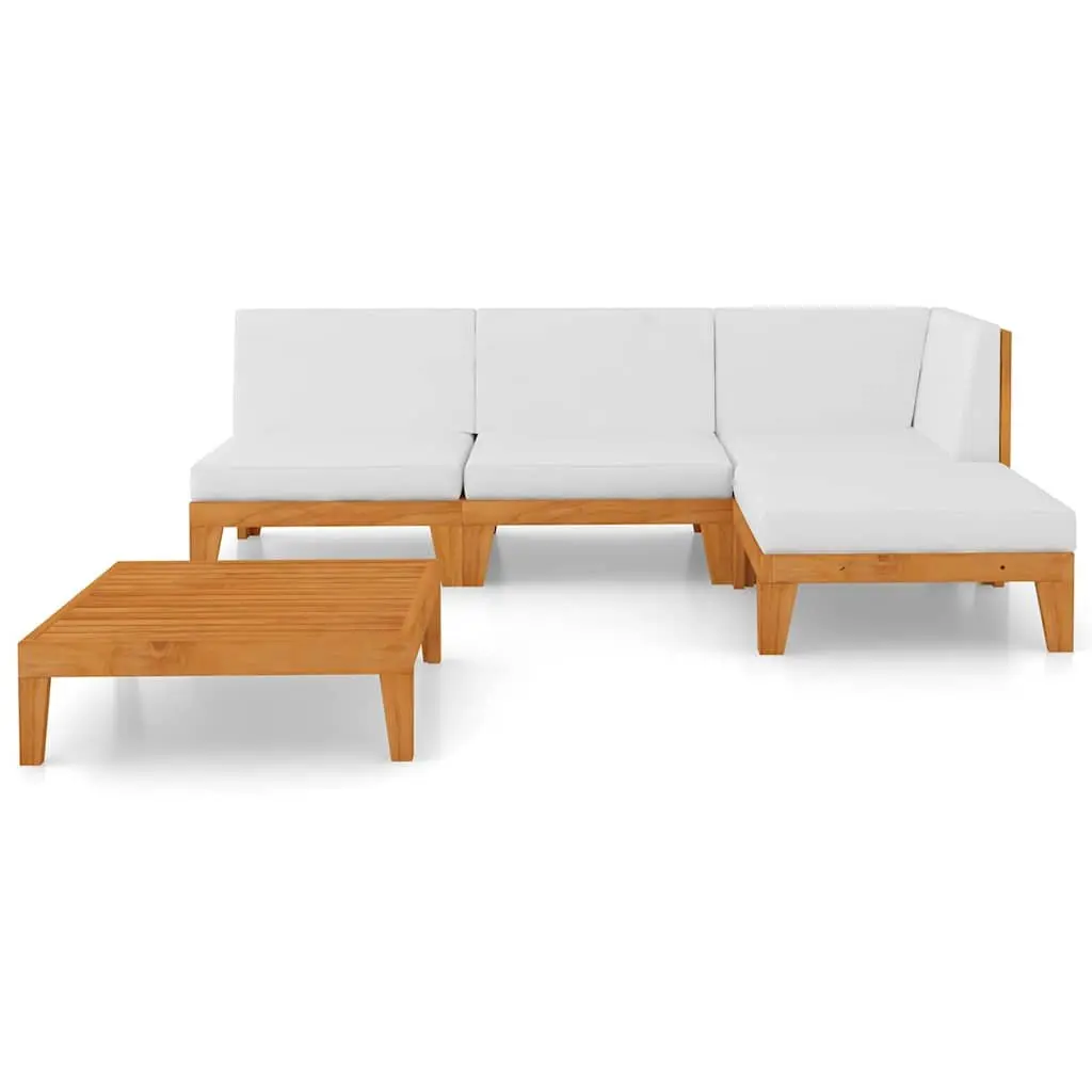 Garden Lounge Set Outdoor Acacia Wood 5 Piece White with Cushions