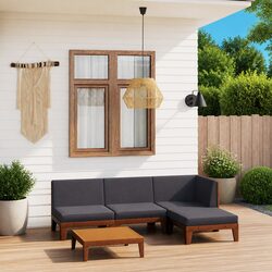 5 Piece Garden Lounge Set: Grey Cushioned Modular Design