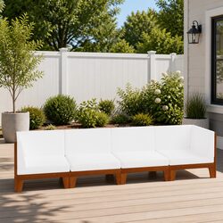 Outdoor Lounge Set: 4-Piece Solid Wood and Cushions