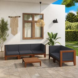 6-Piece Garden Lounge Set: Grey Cushions & Acacia Wood