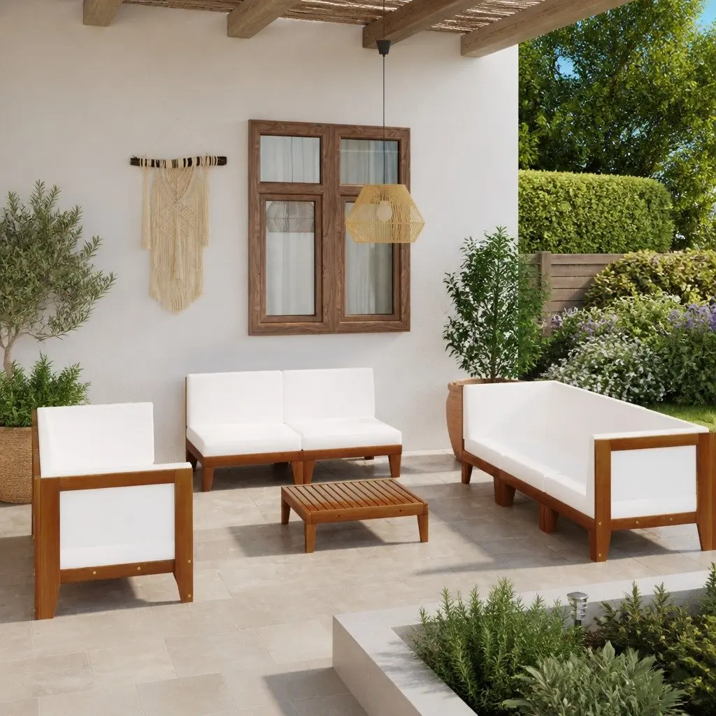 Garden Lounge Set Outdoor Furniture 9 Piece White Acacia Wood with Cushions