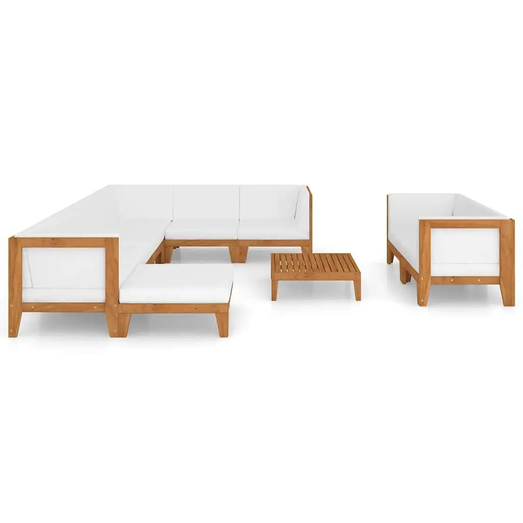 Garden Lounge Set 10 Piece Outdoor Furniture Acacia Wood Modular White Cushions