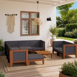 10 Piece Garden Lounge Set: Modular Grey Acacia Wood