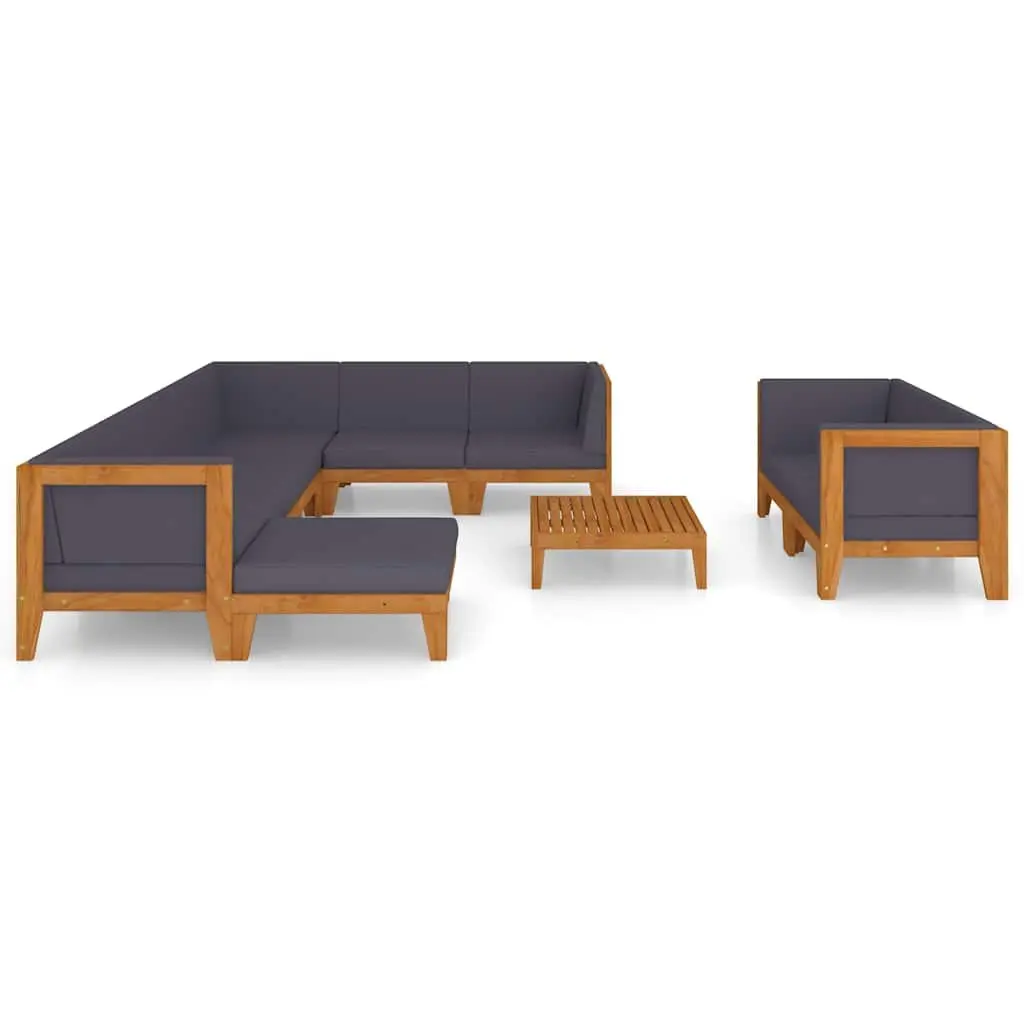 Garden Lounge Set 10 Piece Outdoor Furniture Grey Acacia Wood with Cushions