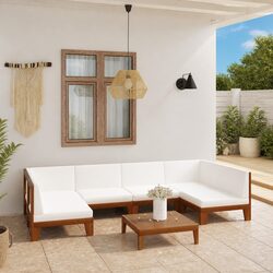 Garden Lounge Set 7 Piece Outdoor Furniture with Cushions Acacia Wood White