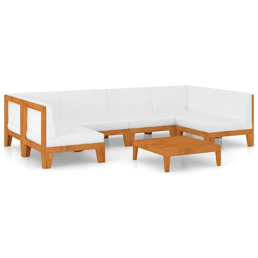 Outdoor Furniture Lounge Set 7 Piece Modular Acacia Wood with Cushions White