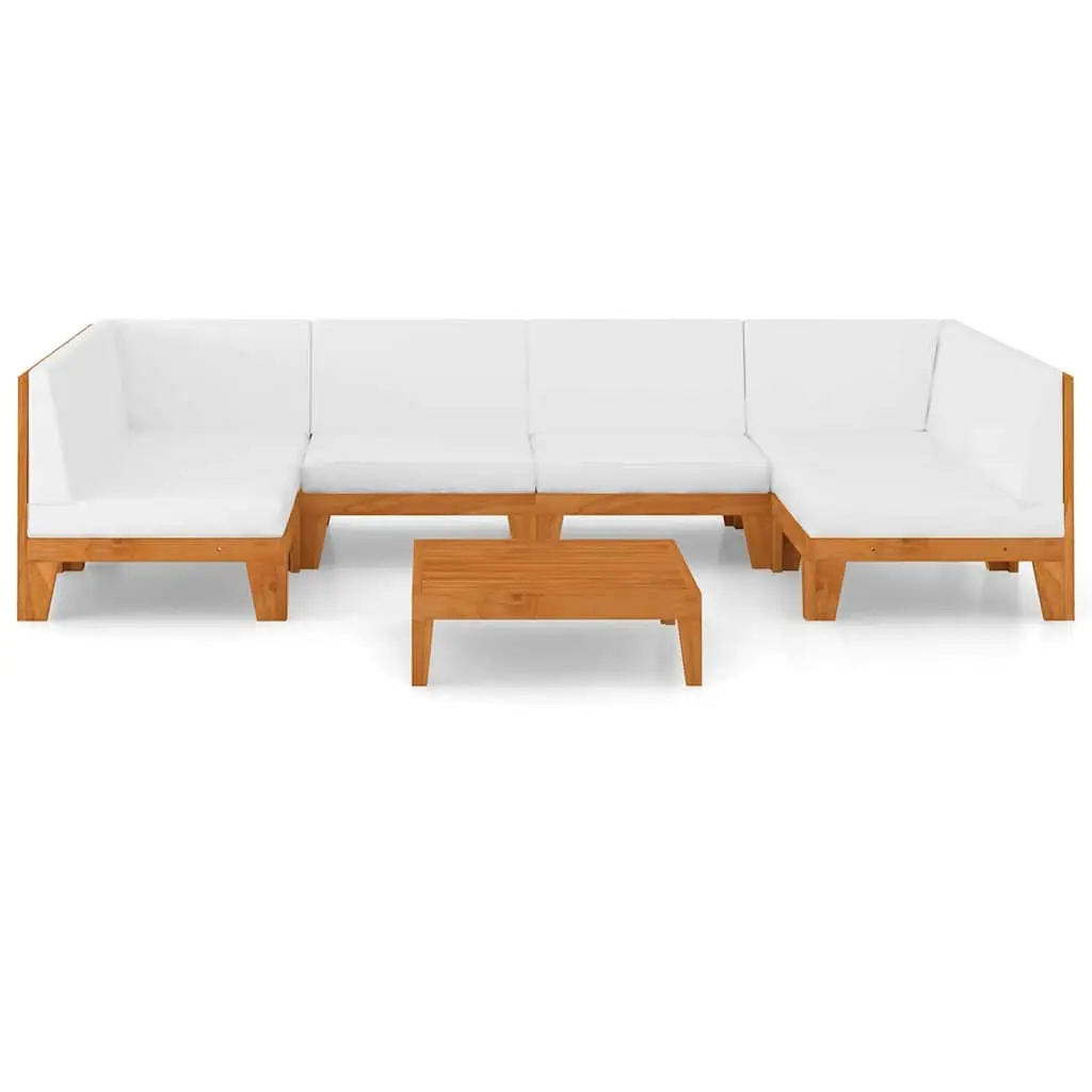 Outdoor Furniture Lounge Set 7 Piece Modular Acacia Wood with Cushions White