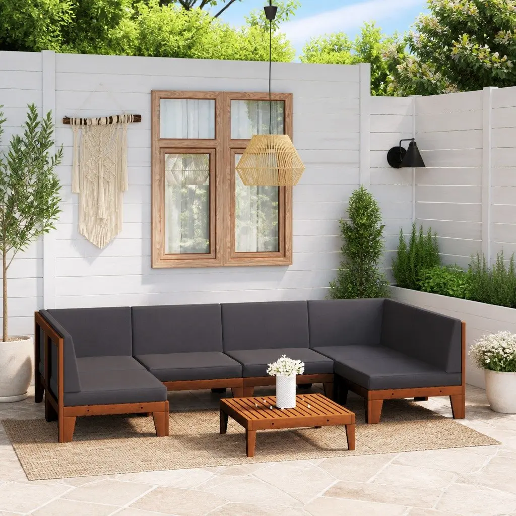 7 Piece Modular Lounge Set for Outdoor Use Grey Acacia Wood with Cushions