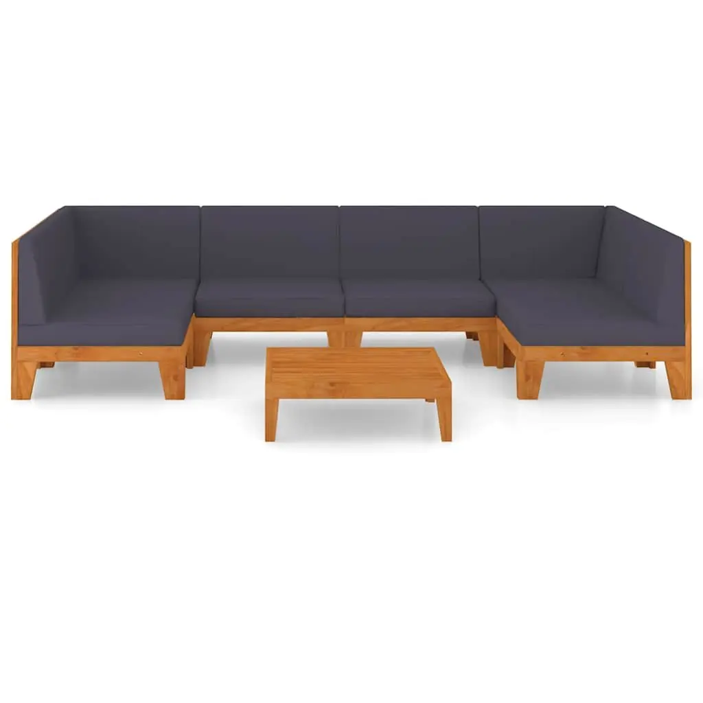 7 Piece Modular Lounge Set for Outdoor Use Grey Acacia Wood with Cushions