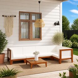 6-Piece Outdoor Lounge Set: Solid Acacia Wood & Cushions