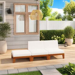 Garden Lounge Set 3 Piece Outdoor Furniture Acacia Wood White Cushioned Modular