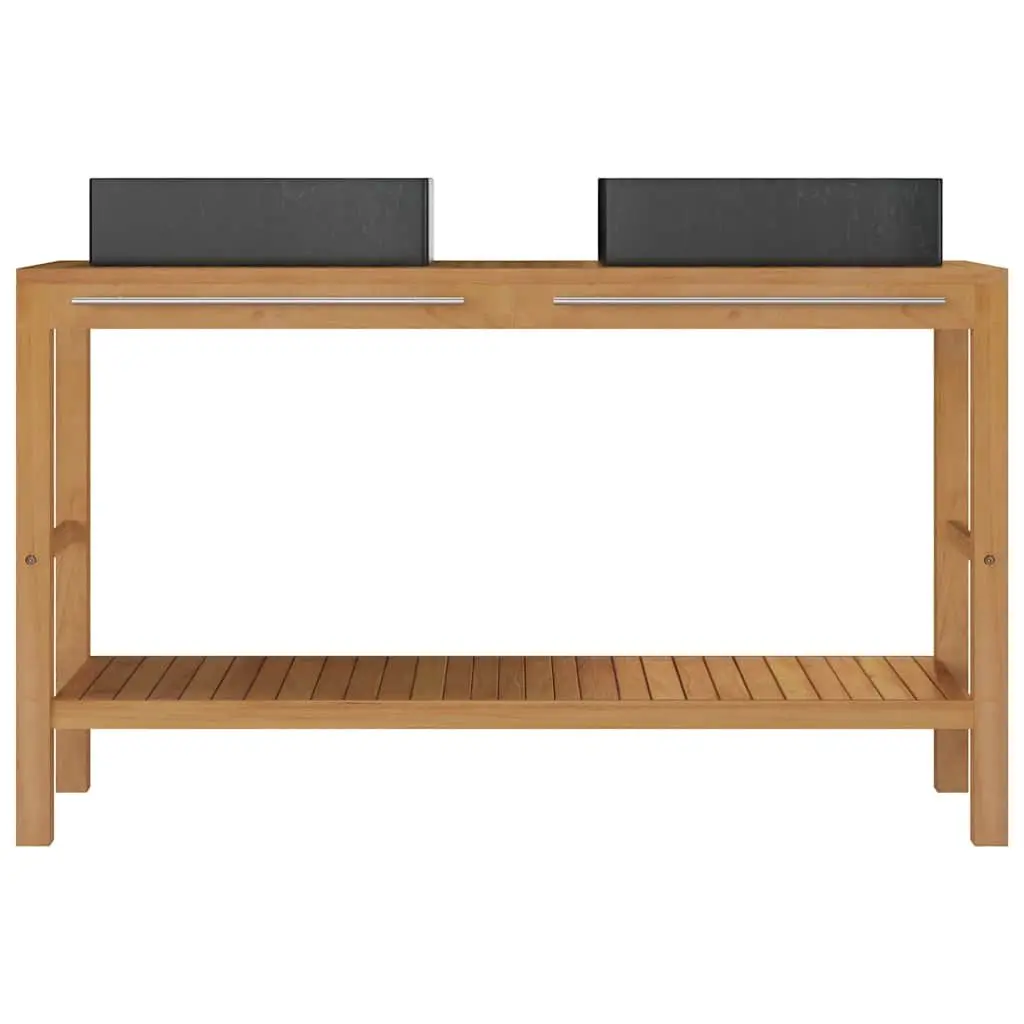 Bathroom Vanity Cabinet for Bathroom with Two Marble Sinks Solid Teak Wood Black