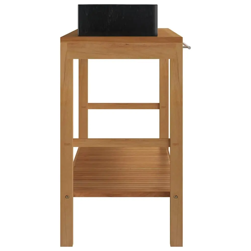 Bathroom Vanity Cabinet for Bathroom with Two Marble Sinks Solid Teak Wood Black