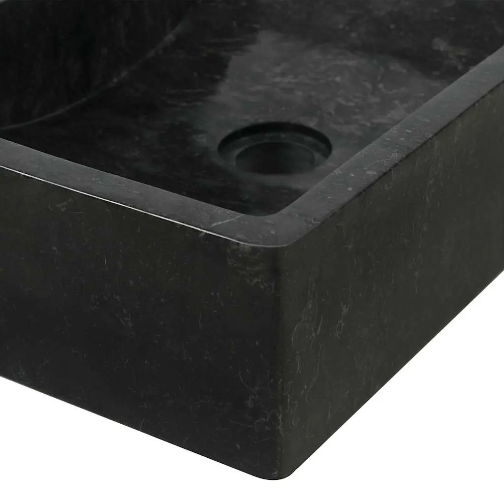 Bathroom Vanity Cabinet for Bathroom with Two Marble Sinks Solid Teak Wood Black