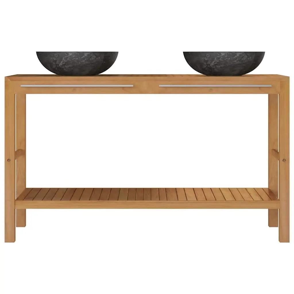 Solid Teak Bathroom Vanity with Marble Sinks