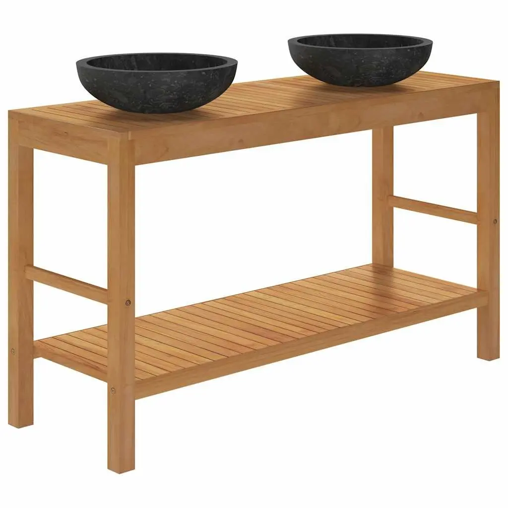 Solid Teak Bathroom Vanity with Marble Sinks