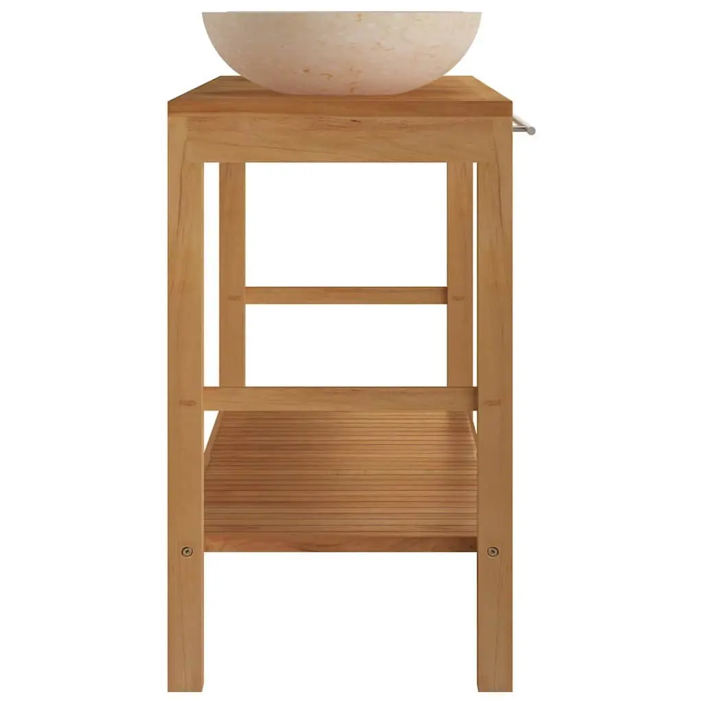 Bathroom Vanity Cabinet Solid Wood Teak Double Sinks Marble Countertop Storage