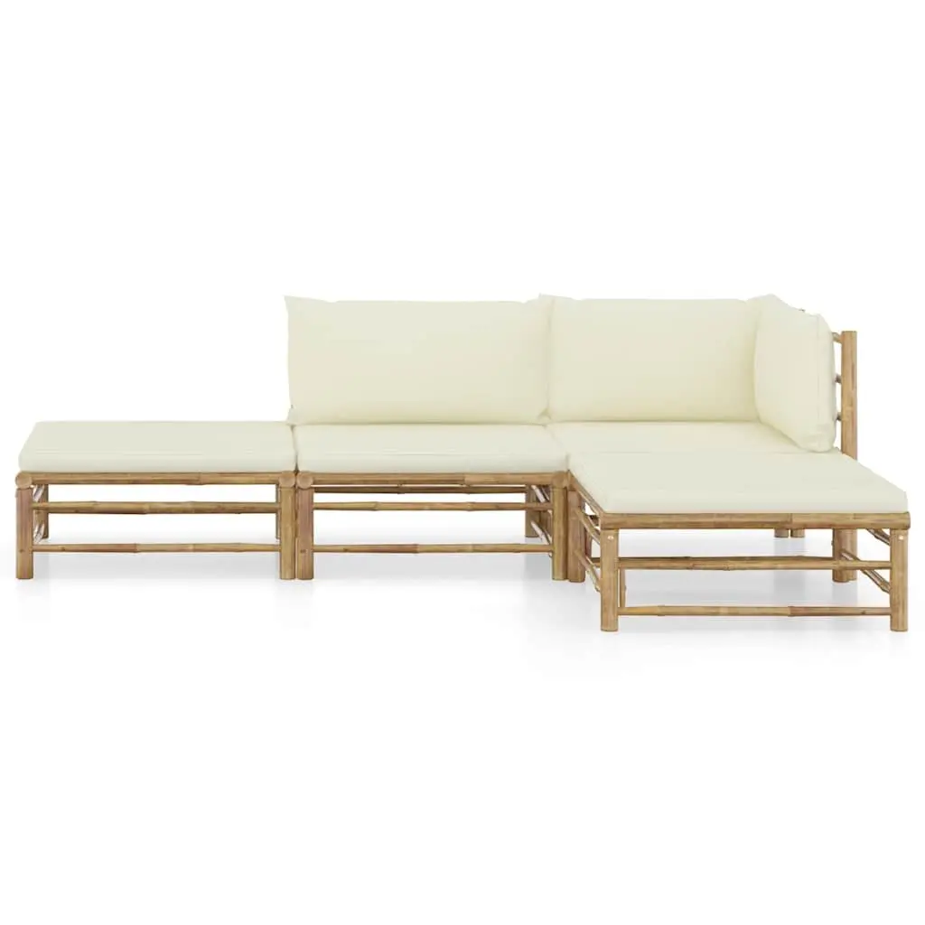 4 Piece Bamboo Garden Lounge Set Outdoor Furniture Modular Cream Cushions