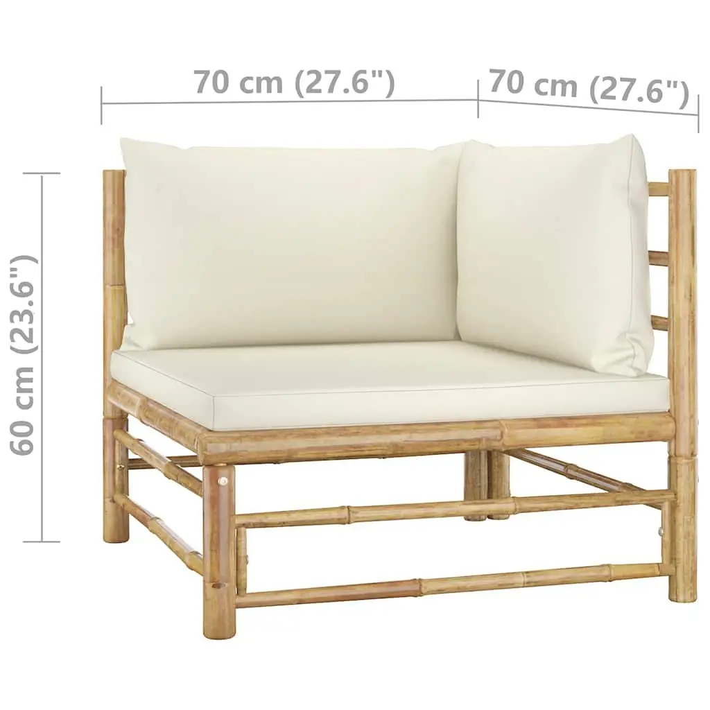 Bamboo Garden Lounge Set 6 Piece Outdoor Furniture Modular Patio Sofa Cream