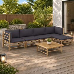 Bamboo Modular Lounge Set - 6 Pieces with Washable Cushions