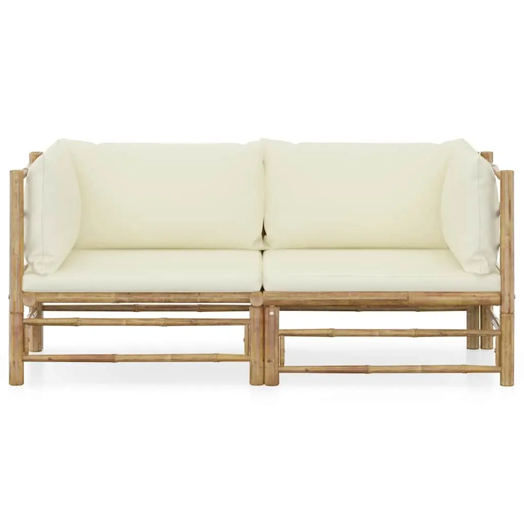 Bamboo Garden Lounge Set Outdoor Furniture with Cream White Cushions 2 Piece