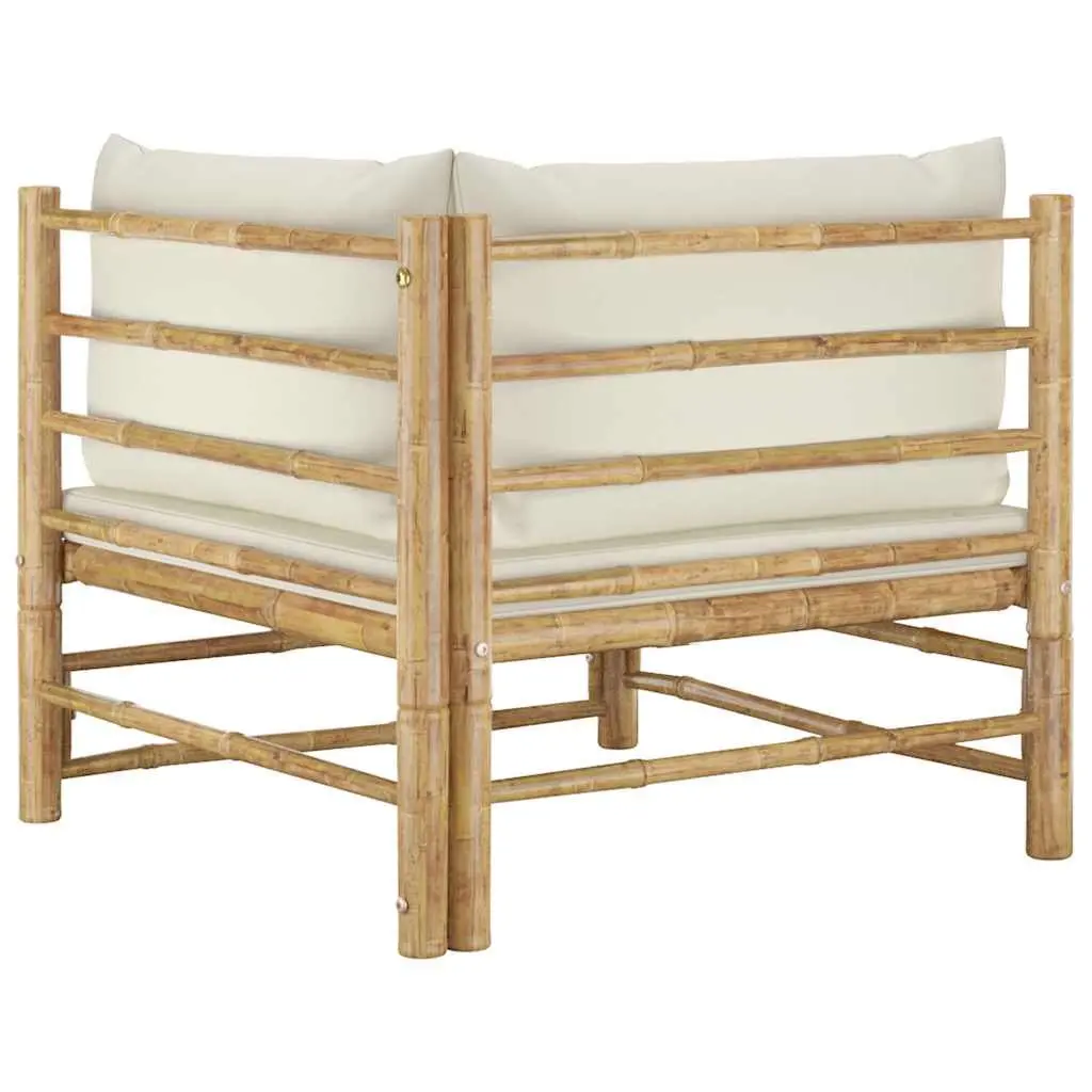 Bamboo Garden Lounge Set Outdoor Furniture with Cream White Cushions 2 Piece