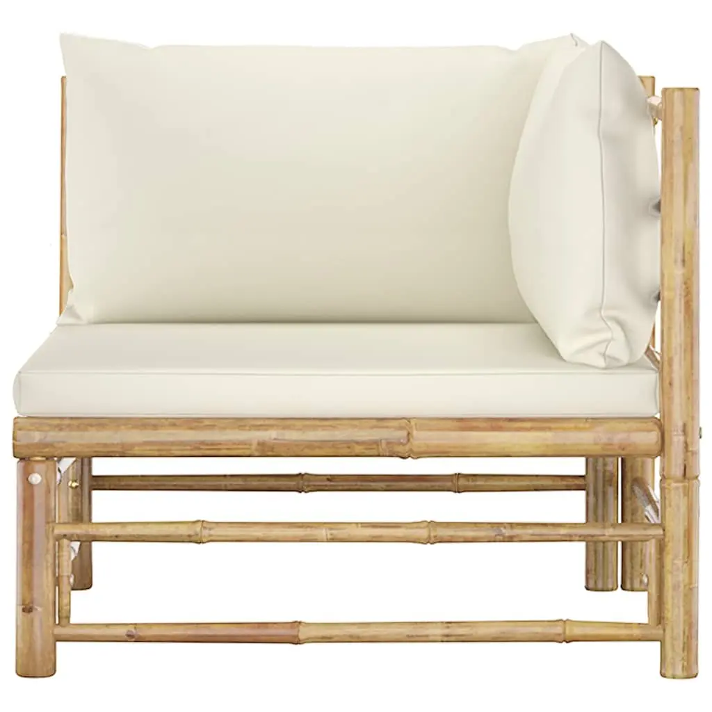 Bamboo Garden Lounge Set Outdoor Furniture with Cream White Cushions 2 Piece