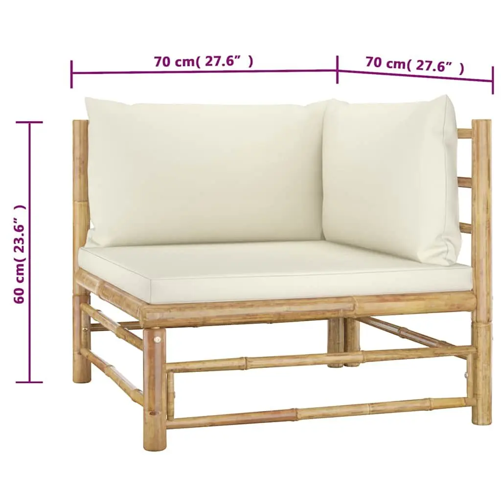 Bamboo Garden Lounge Set Outdoor Furniture with Cream White Cushions 2 Piece