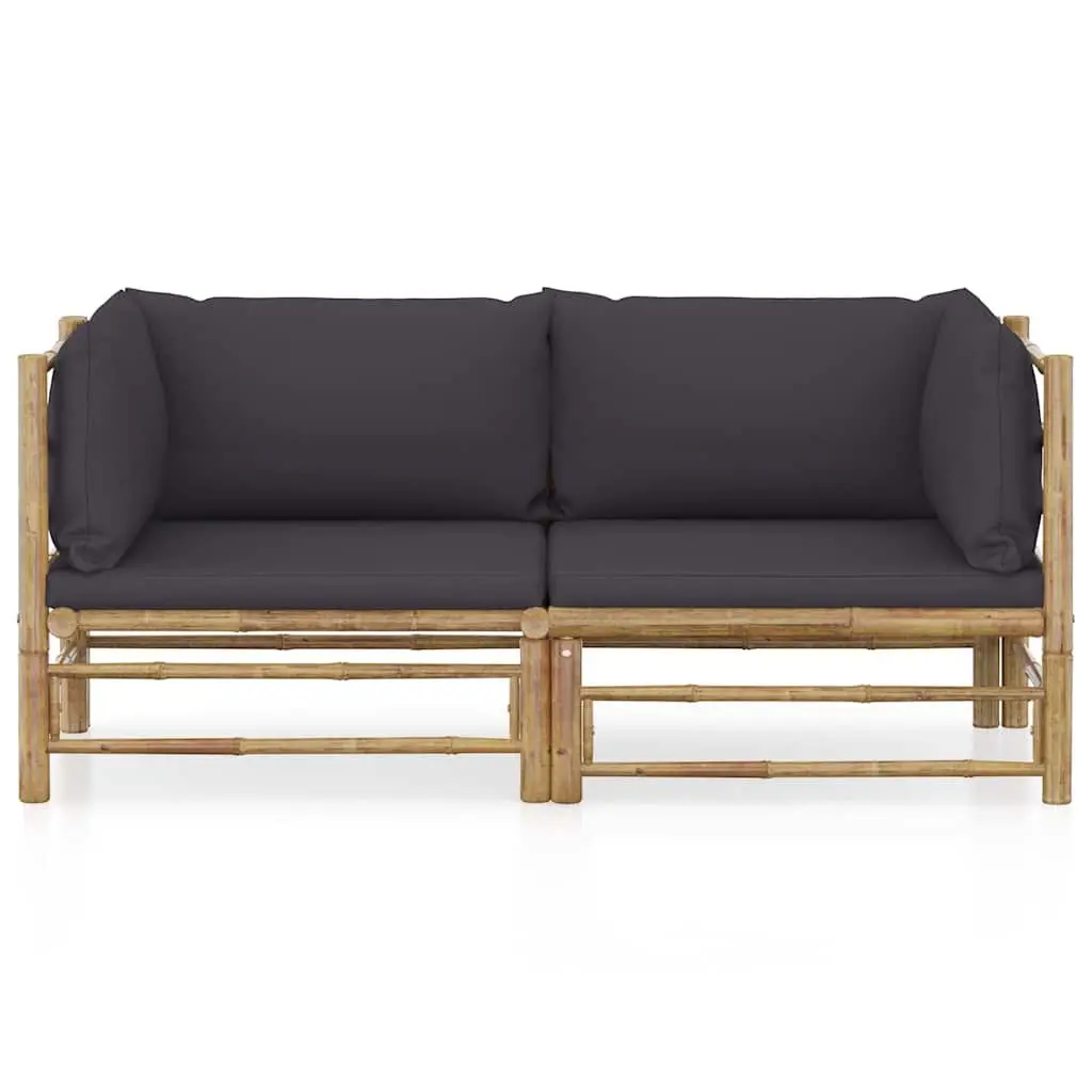 Bamboo Garden Lounge Set Outdoor Furniture 2 Piece with Grey Cushions