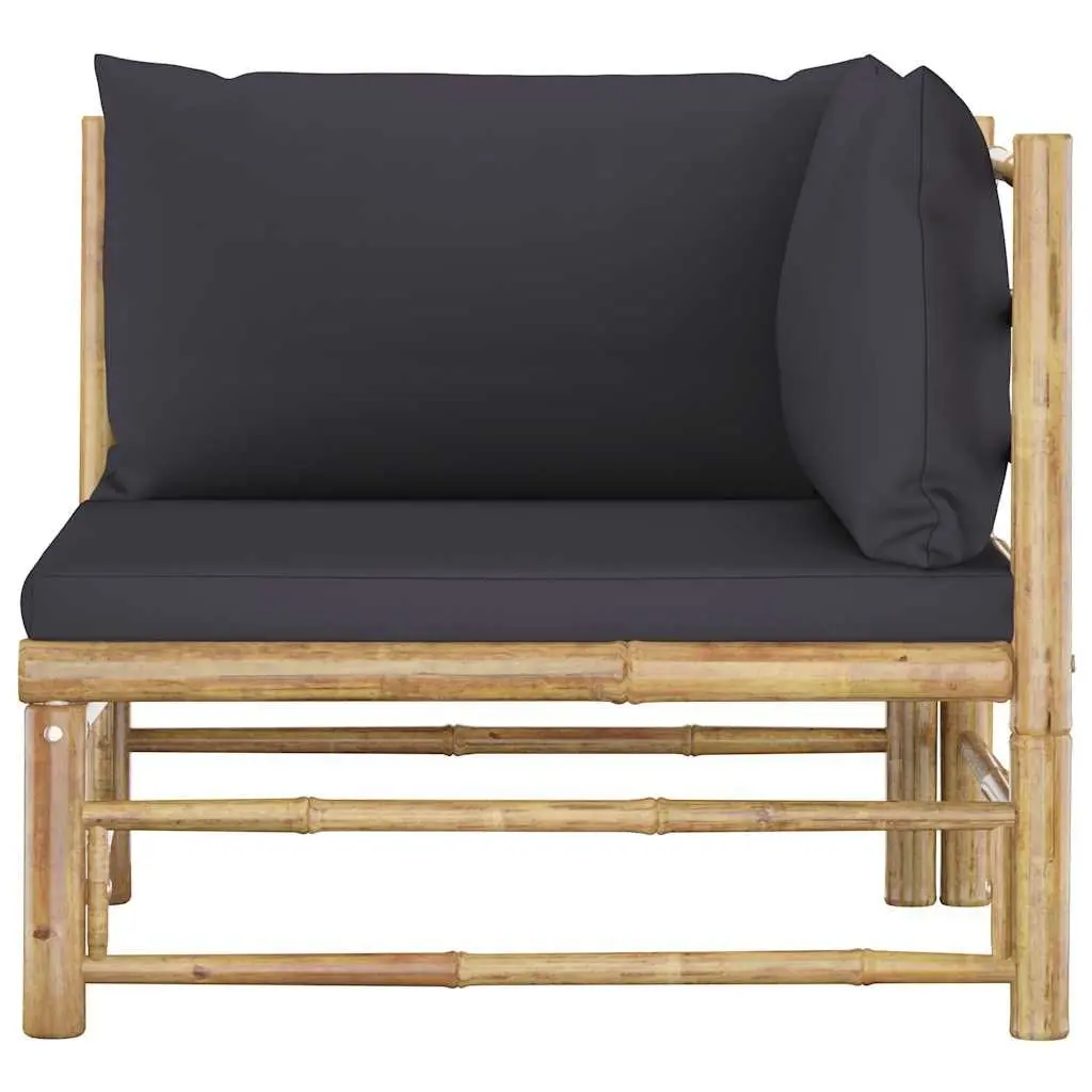 Bamboo Garden Lounge Set Outdoor Furniture 2 Piece with Grey Cushions
