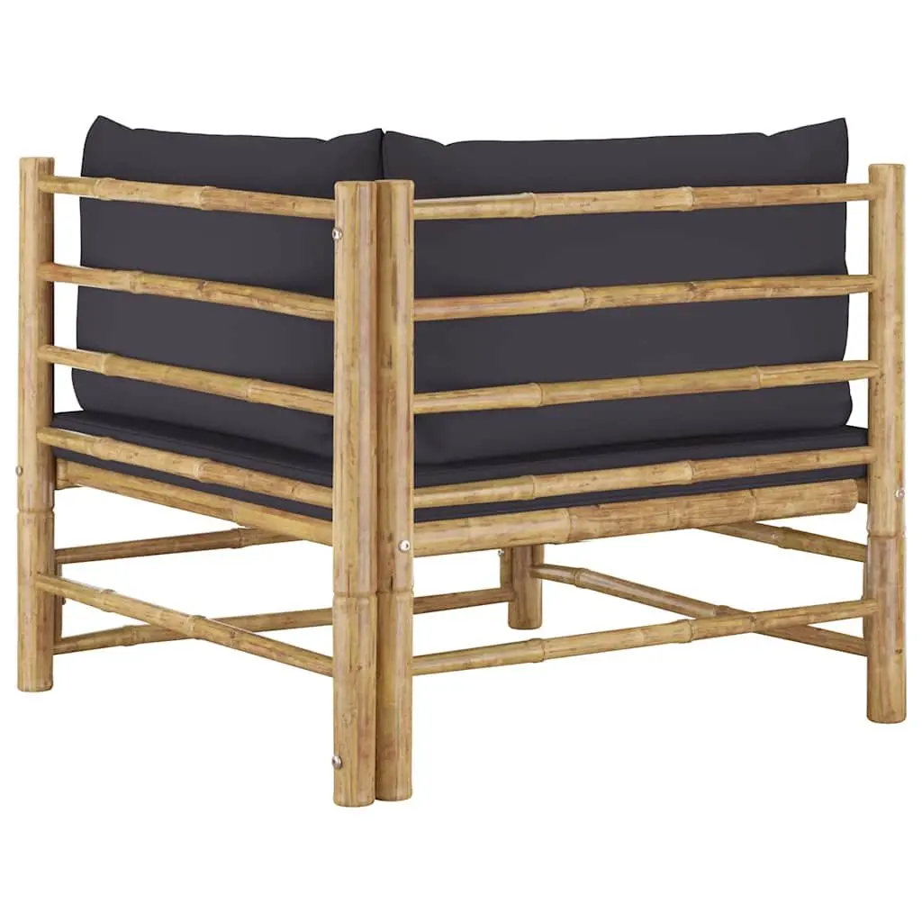 Bamboo Garden Lounge Set Outdoor Furniture 2 Piece with Grey Cushions