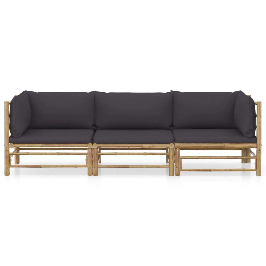 Bamboo Garden Lounge Set 3 Piece Outdoor Furniture Modular Dark Grey Cushions