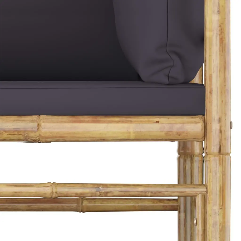 Bamboo Garden Lounge Set 3 Piece Outdoor Furniture Modular Dark Grey Cushions