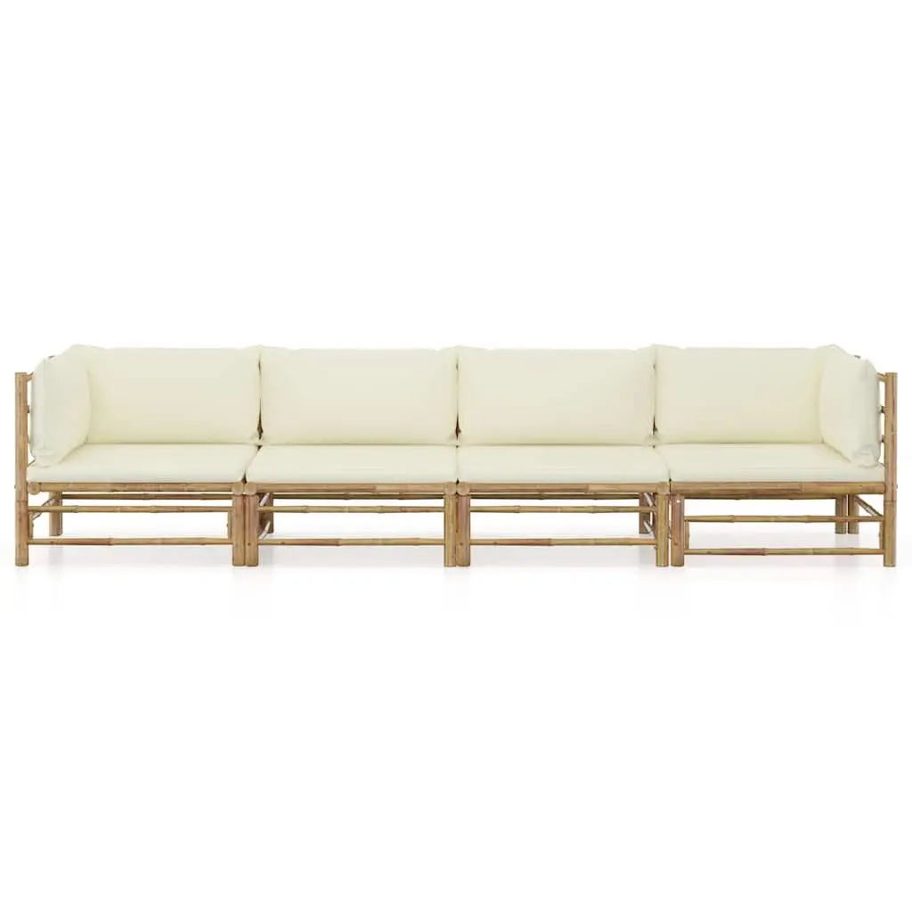 Bamboo Outdoor Furniture Lounge Set Modular 4 Piece with Cushions White