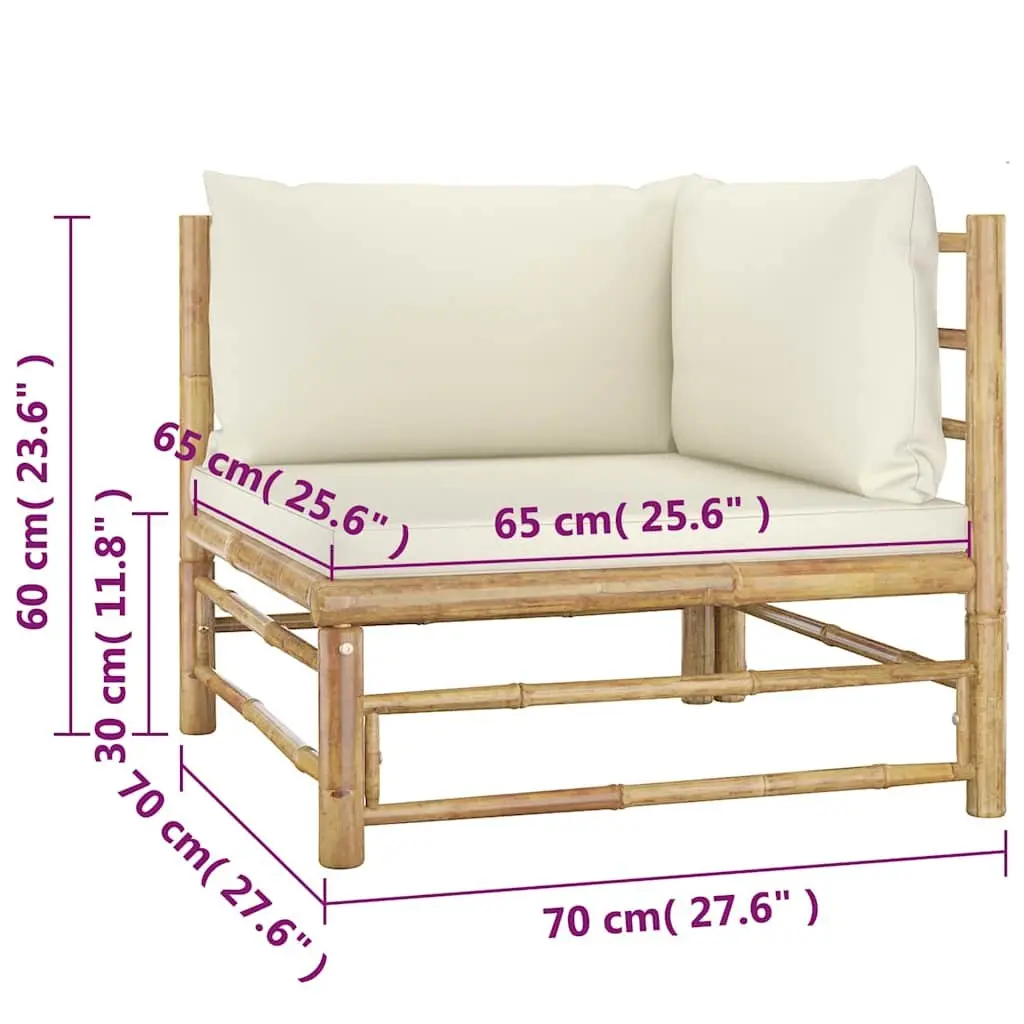 Bamboo Outdoor Furniture Lounge Set Modular 4 Piece with Cushions White