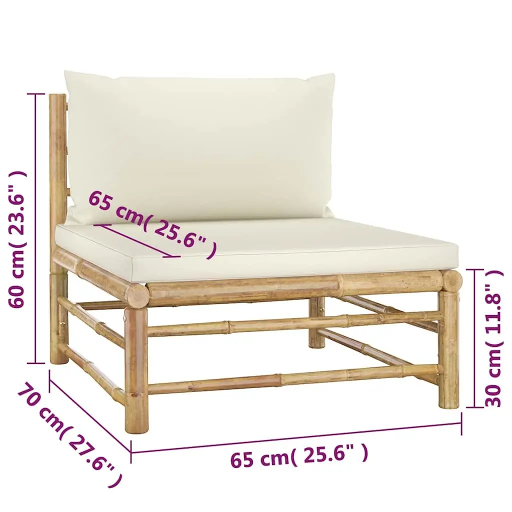 Bamboo Outdoor Furniture Lounge Set Modular 4 Piece with Cushions White