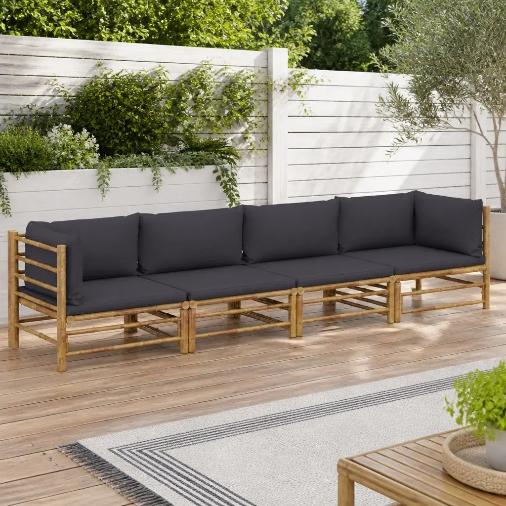 Bamboo Modular Garden Lounge Set, 4 Pieces with Cushions