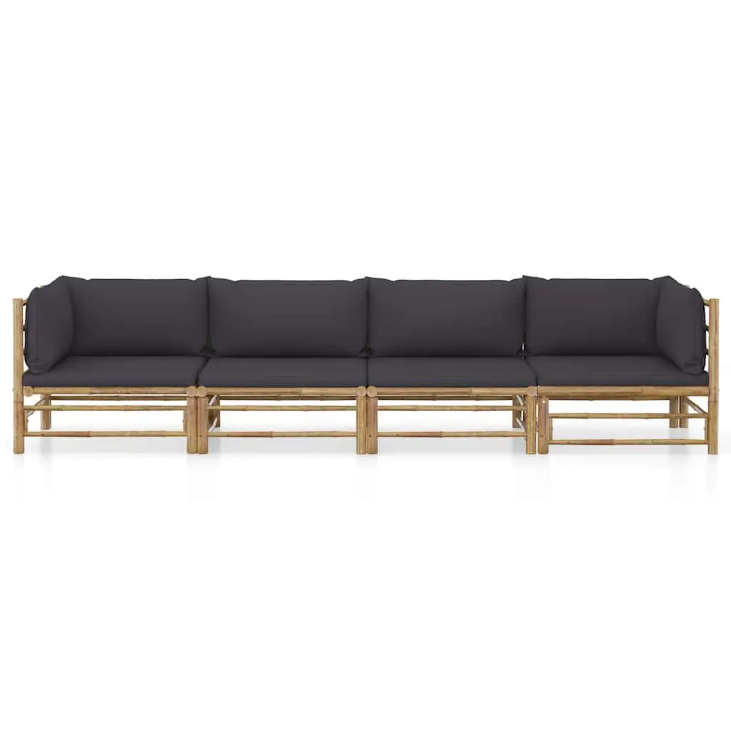 Bamboo Modular Garden Lounge Set, 4 Pieces with Cushions