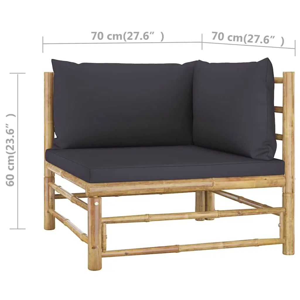 Bamboo Modular Garden Lounge Set, 4 Pieces with Cushions