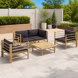 5 Piece Modular Garden Lounge Set: Bamboo with Grey Cushions