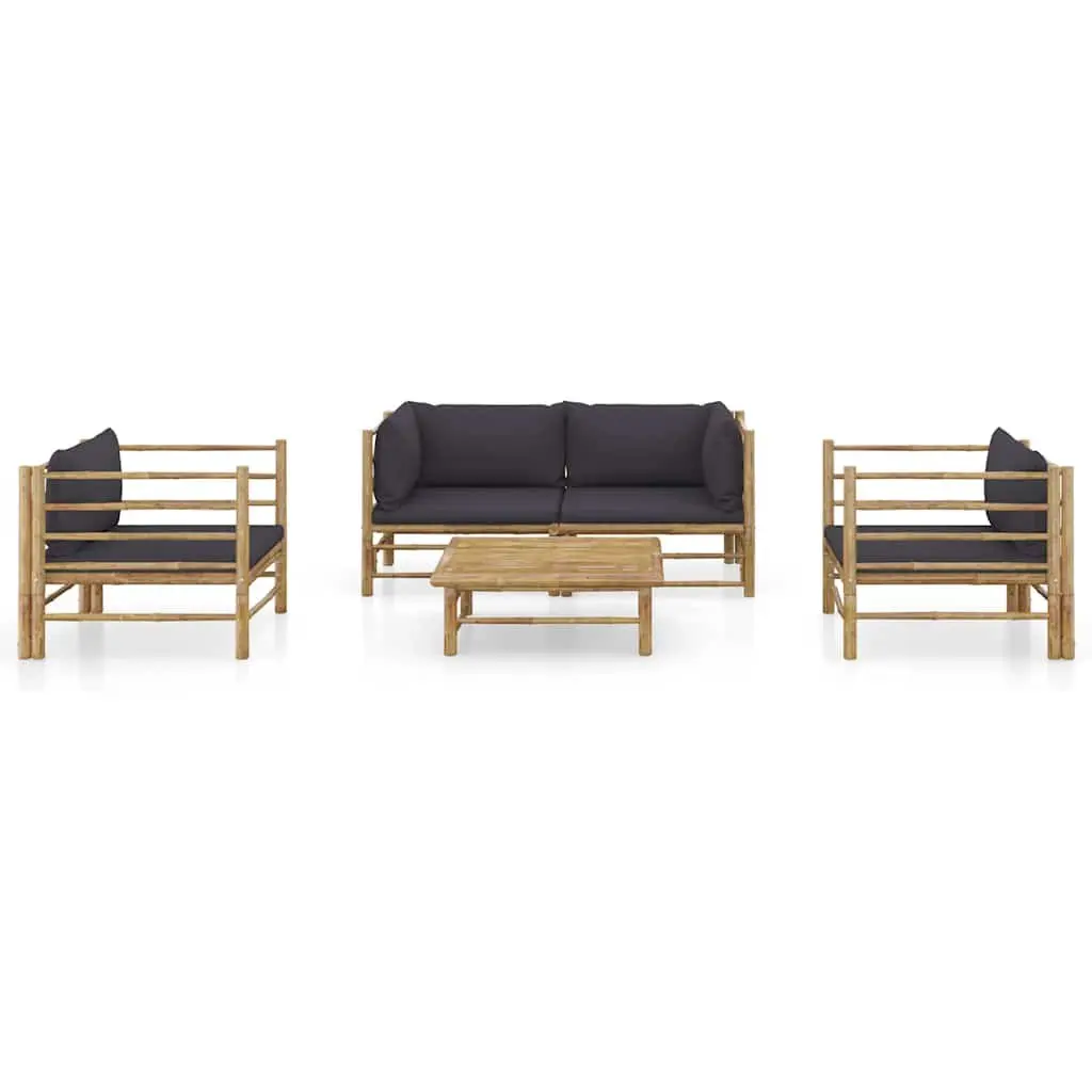 5 Piece Bamboo Garden Lounge Set Modular Outdoor Furniture with Grey Cushions