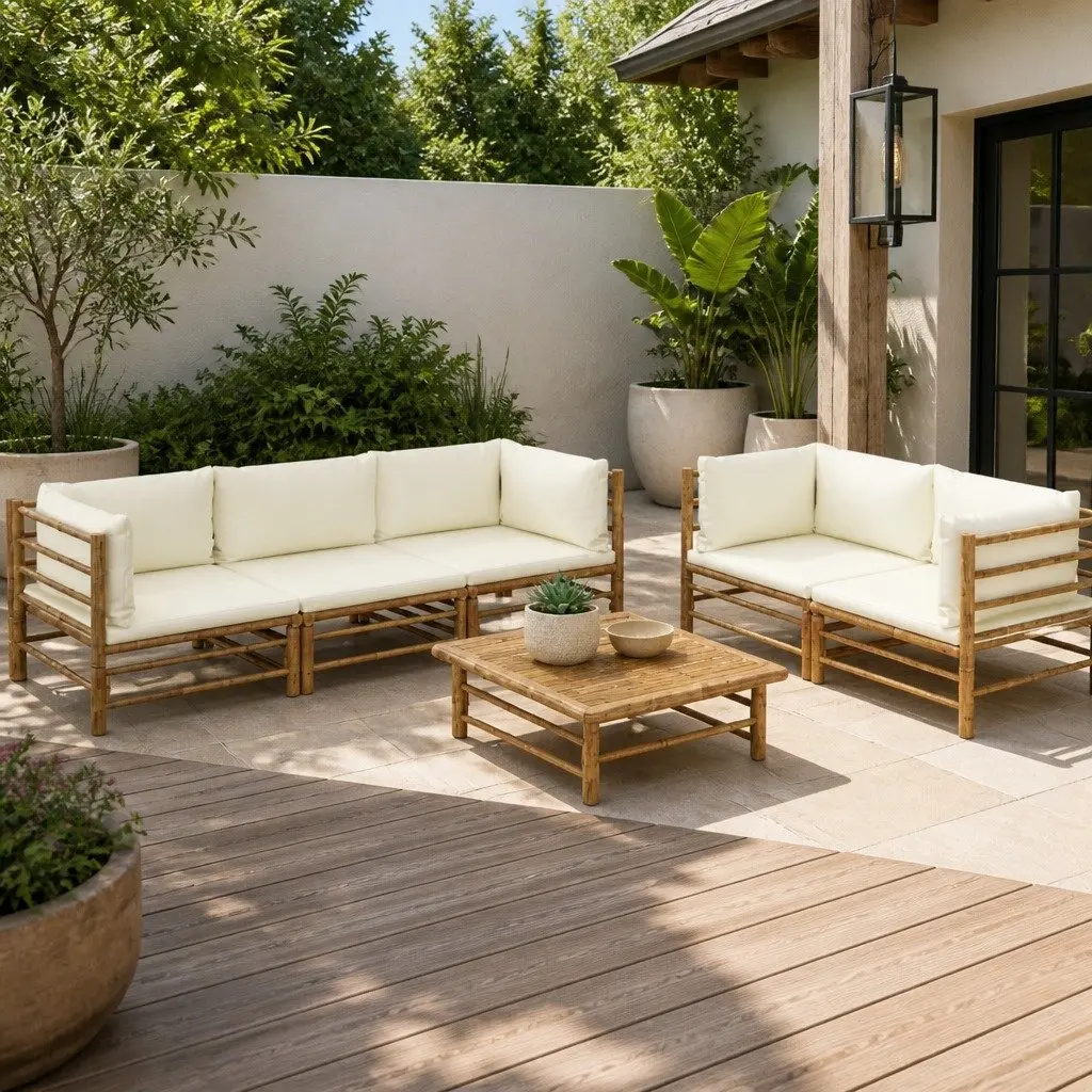 6-Piece Modular Bamboo Outdoor Lounge Set