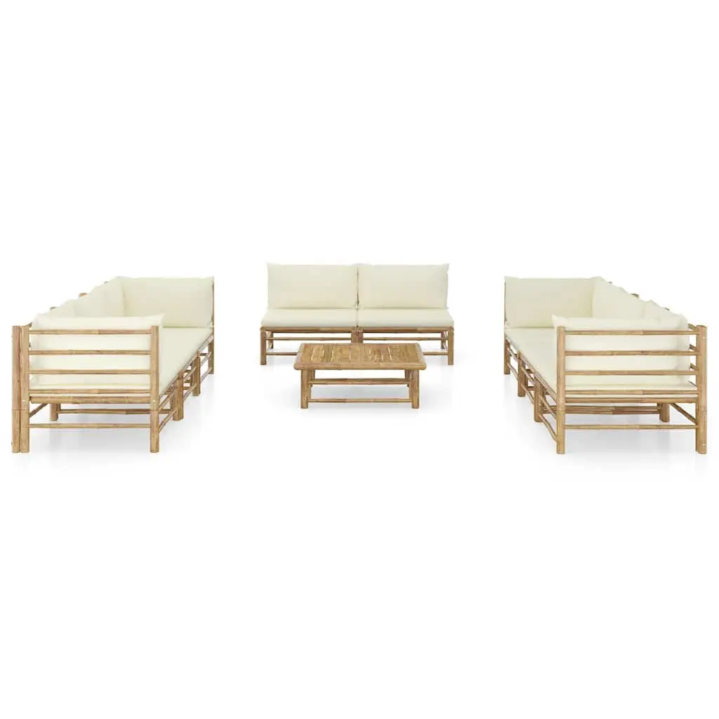 9 Piece Modular Outdoor Bamboo Lounge Set with Cream Cushions for Garden and Patio
