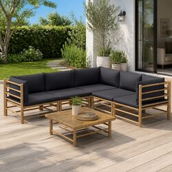 Specifications of the 6 Piece Bamboo Lounge Set with Dark Grey Cushions