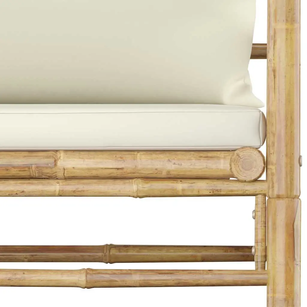 7 Piece Bamboo Garden Lounge Set Outdoor Patio Furniture with Cream Cushions